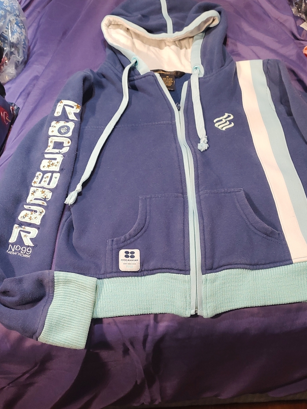 Rocawear Navy with Light Blue & White Stripe Zip Hoodie